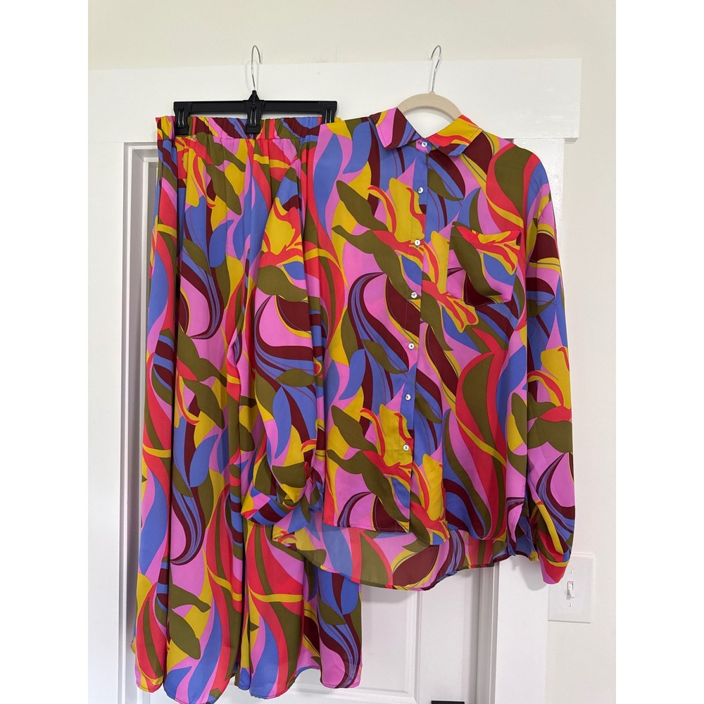 Retro Bold Floral Print 2 Piece Set Button Down Shirt & Wide Leg Pants